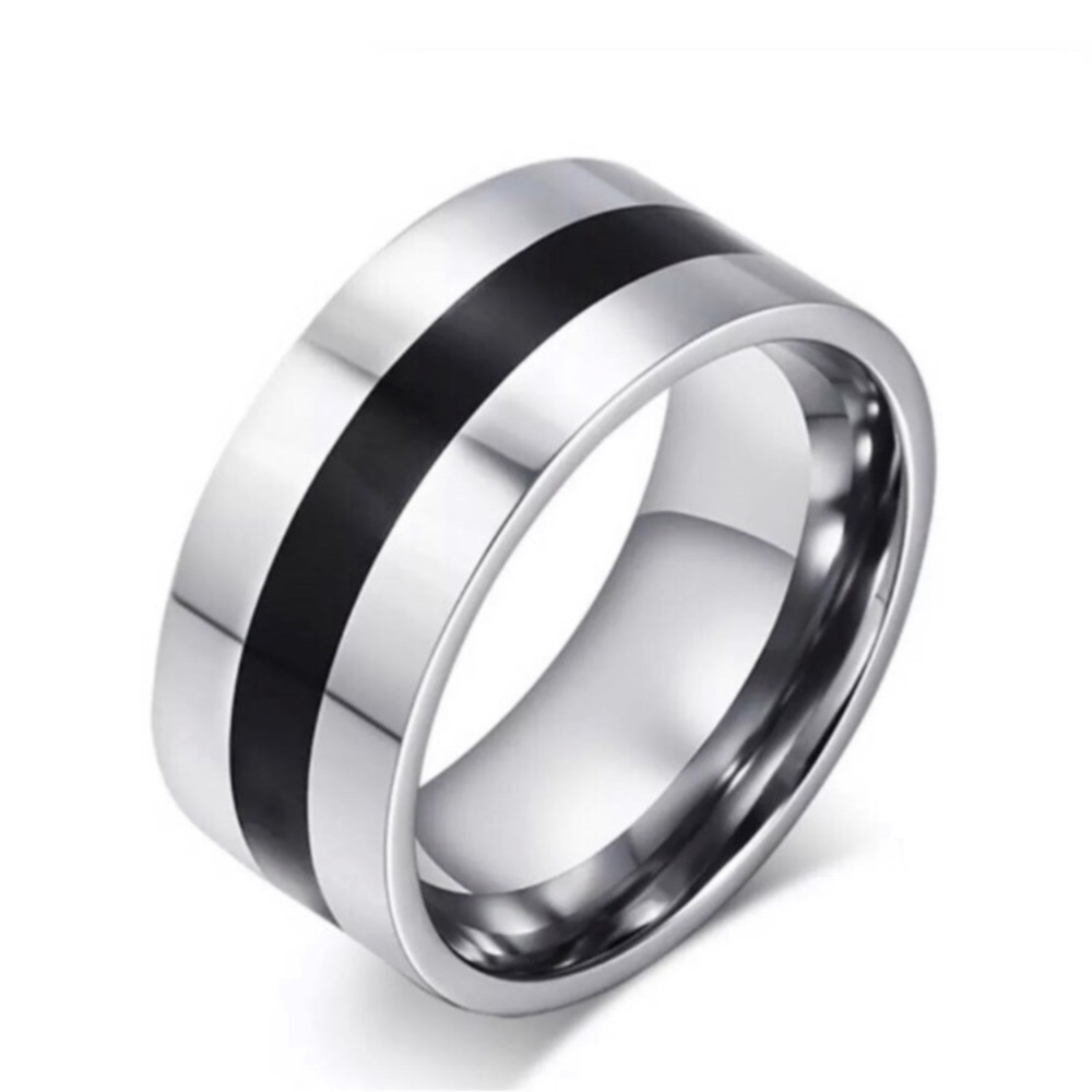 Size 6 Titanium Stainless Steel Band Black inlay NEW